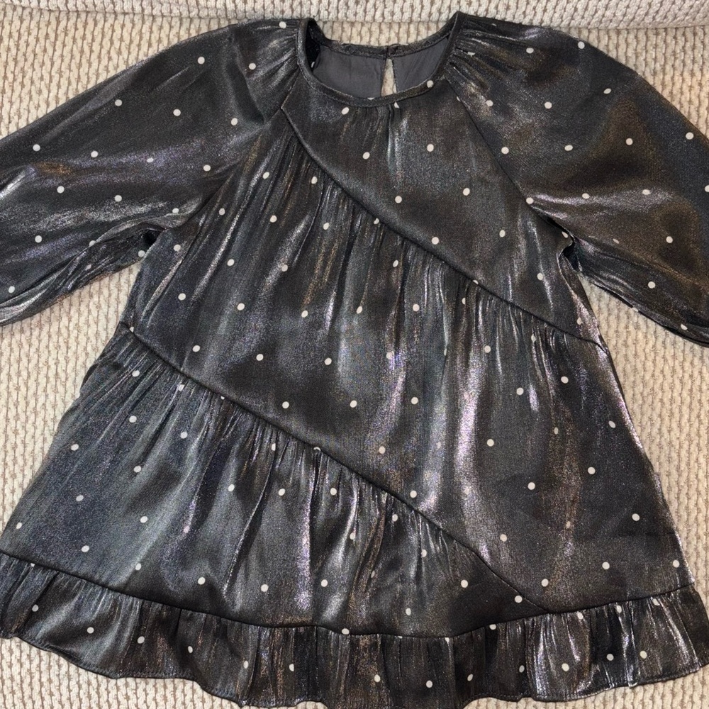 NWOT Zara Baby Girl 18-24T Shiny Black Dress with White Dots
